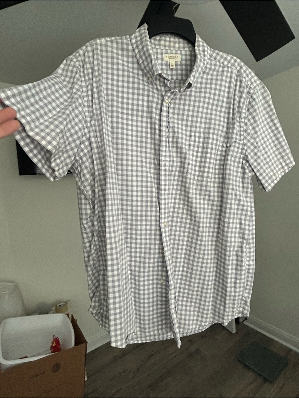 Sonoma Short-Sleeve Gingham Button-Down Shirt - Light Gray